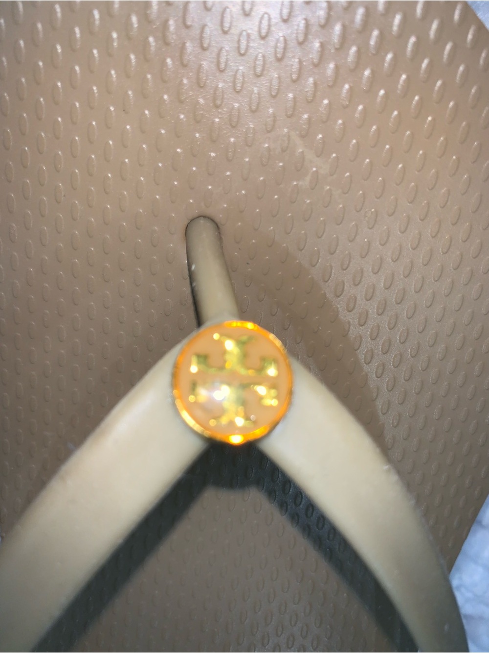 Tory Burch Taupe Flip Flop Sandals with Gold Logo - Picture 3 of 9